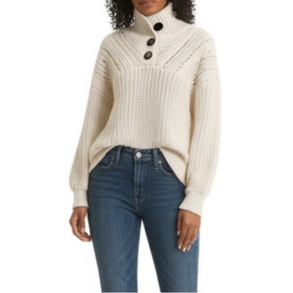 Aerie Cream cable knit Henley chunky Sweater
